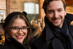 Young couple in Balzac's Coffee in the Distillery Disctrict of T